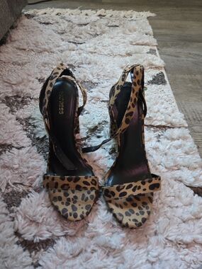 Express Leopard Print Ankle-Strap Heels